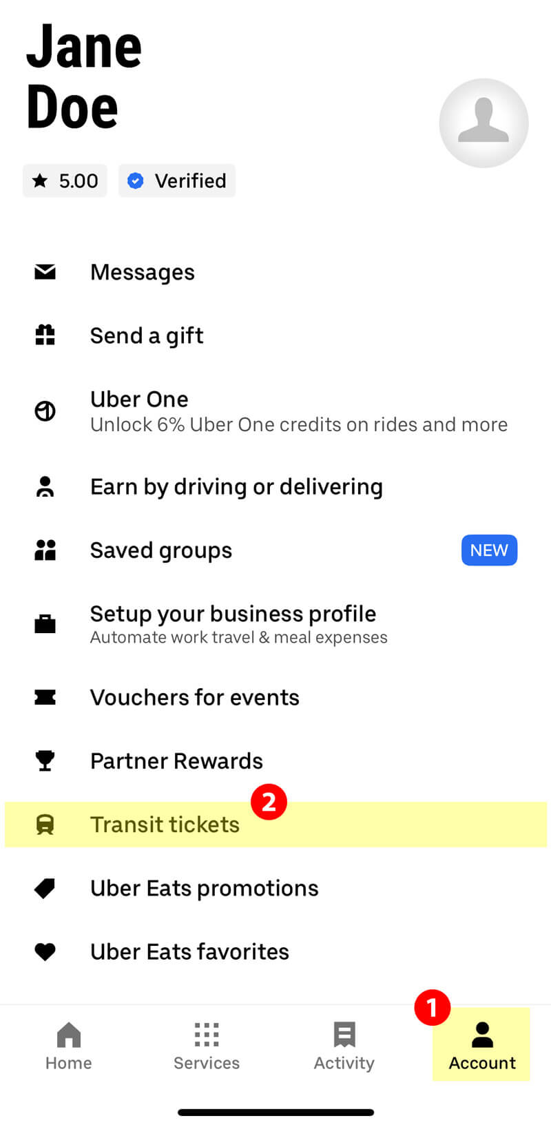 Instructions on how to use the Uber App to purchase RTC Transit Passes